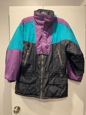 Vintage 80s/90s Fera Skiwear Men’s M Colorblock Ski Jacket Purple Teal Black